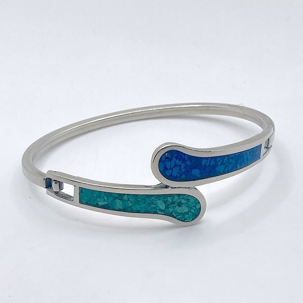 Vtg Taxco Sterling Blue Green Crushed Turquoise Pinch Bracelet 6.3” / 2”
